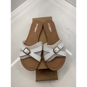 Fitory White Criss Cross Buckle Slide Sandals Women's‎ Size 9